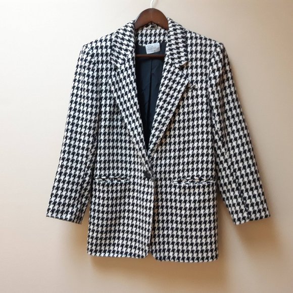 vintage gingham print blazer / wool blend plaid jacket - Picture 1 of 4